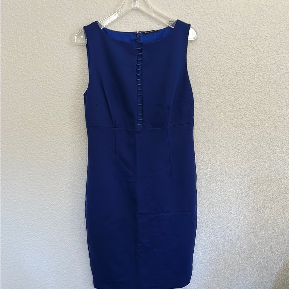 Blue Sleeveless Sheath Midi Dress for Work